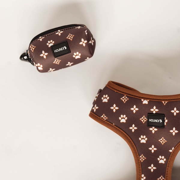 Luxury Print Adjustable Dog Harness and Poop Bag Set