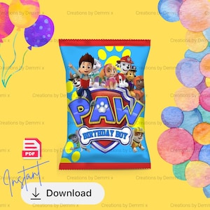 Digital Download, Character Party Chip bag- Birthday Boy