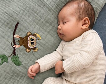 Soft Muslin Baby Blanket with Adorable Monkey Design