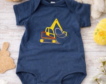 Easter Construction Baby Onesie – Embroidered Digger Bodysuit – Baby Boy Spring Outfit – First Easter Outfit
