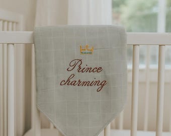 Prince Charming" Embroidered Baby Blanket – Royal Softness for Your Little One