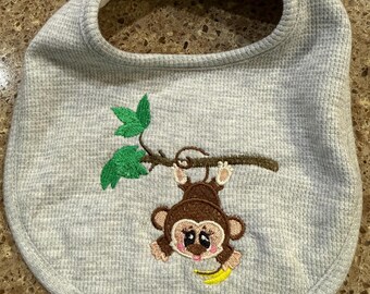 Monkey Business Bib – Soft Cotton with Terrycloth Backing
