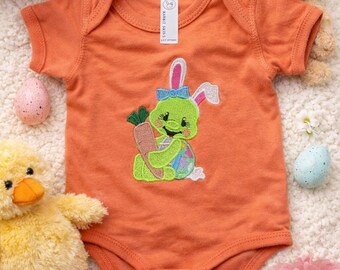 Embroidered Easter Bunny Baby Girl Onesie – 6 Month Rabbit Skins Bodysuit – Spring Baby Outfit – Baby Shower Gift