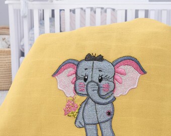 Wrap Your Little One in Love: 46x46" Cotton Baby Blanket with Embroidered Elephant