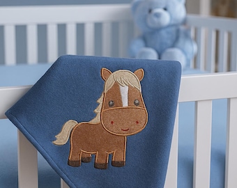 Premium Cotton Flannel Blanket with Charming Horse Embroidery