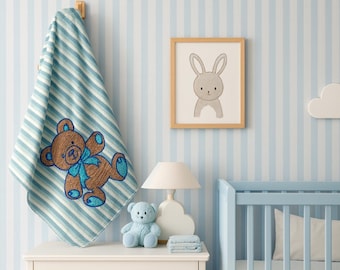 Premium Cotton Flannel Blanket with Charming Bear Embroidery