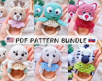 Crochet Baby Rattle Pattern Bundle PDF | Amigurumi Cute Animal Rattle and Lovey Tutorial | DIY handmade gender reveal gift for baby shower