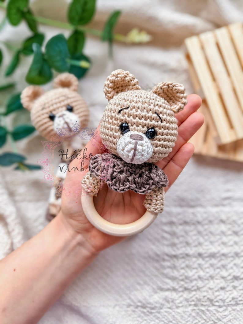 Crochet Teddy Bear Baby Rattle Pattern PDF | Amigurumi Cute Rattle and ...