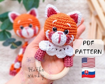 Crochet Red Panda Baby Rattle Pattern PDF | Amigurumi Cute Rattle and Lovey Tutorial | Montessori DIY handmade newborn gift for baby shower