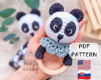 Crochet Panda Baby Rattle Pattern PDF | Amigurumi Cute Rattle and Lovey Tutorial | Montessori DIY handmade newborn gift for baby shower