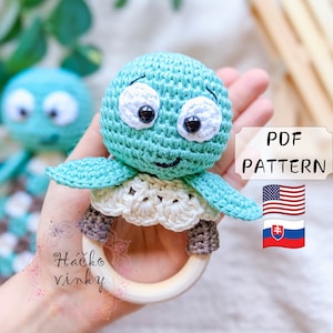 Modello di sonaglio per bambini con tartaruga all&#39;uncinetto PDF / Amigurumi simpatico sonaglio marino e tutorial amorevole / regalo neonato fatto a mano Montessori fai da te per baby shower