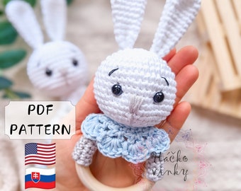 Crochet Bunny Baby Rattle Pattern PDF | Amigurumi Cute Rattle and Lovey Tutorial | Montessori DIY handmade newborn gift for baby shower