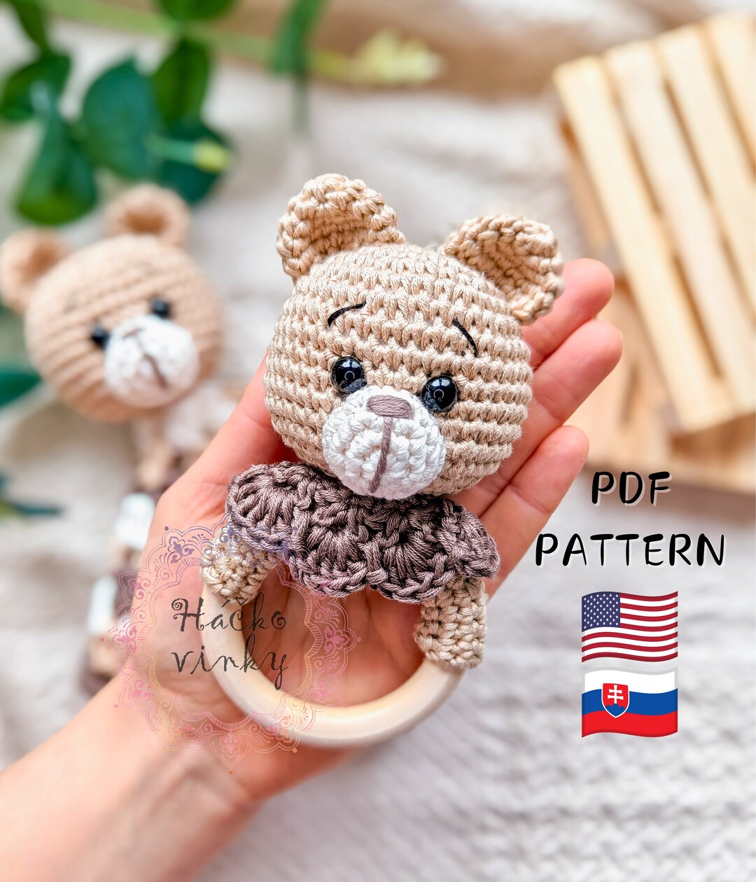 Crochet Teddy Bear Baby Rattle Pattern PDF | Amigurumi Cute Rattle and ...