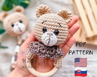 Häkeln Sie Teddybär-Babyrassel-Muster PDF | Amigurumi Süße Rassel und Lovey Tutorial | Montessori DIY handgemachtes Neugeborenengeschenk für Babyparty