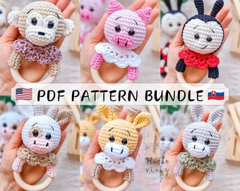 Crochet Baby Rattle Pattern Bundle PDF | Amigurumi Cute Animal Rattle and Lovey Tutorial | DIY handmade gender reveal gift for baby shower