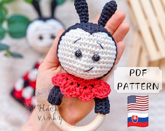 Crochet Ladybug Baby Rattle Pattern PDF | Amigurumi Cute Rattle and Lovey Tutorial | Montessori DIY handmade newborn gift for baby shower