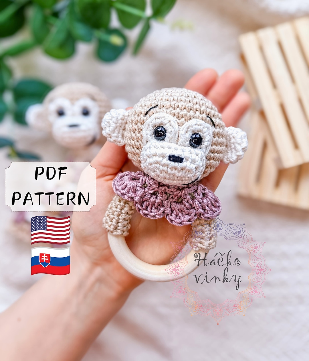 Crochet Monkey Baby Rattle Pattern PDF | Amigurumi Cute Rattle and ...