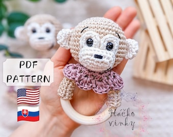 Crochet Monkey Baby Rattle Pattern PDF | Amigurumi Cute Rattle and Lovey Tutorial | Montessori DIY handmade newborn gift for baby shower