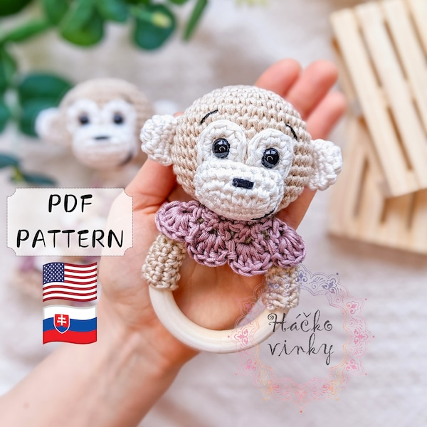 Crochet Monkey Baby Rattle Pattern PDF | Amigurumi Cute Rattle and Lovey Tutorial | Montessori DIY handmade newborn gift for baby shower