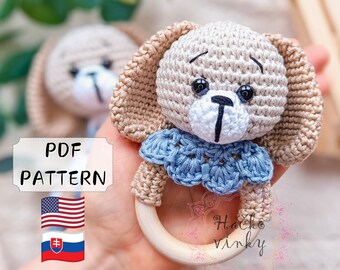 Crochet Puppy Baby Rattle Pattern PDF | Amigurumi Cute Dog Rattle and Lovey Tutorial | Montessori DIY handmade newborn gift for baby shower