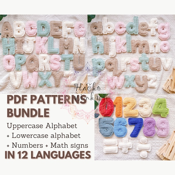 Alphabet- und Mathe-Bundle-Häkelanleitungen | Weiche Plüschbuchstaben | Weiche Plüschzahlen | Häkeln Sie Alphabet-Muster | Amigurumi-Buchstaben-Tutorial