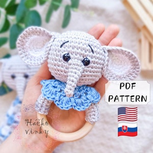 Crochet Elephant Baby Rattle Pattern PDF | Amigurumi Cute Rattle and Lovey Tutorial | Montessori DIY handmade newborn gift for baby shower