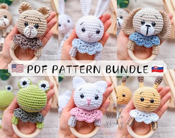 Crochet Baby Rattle Pattern Bundle PDF | Amigurumi Cute Animal Rattle and Lovey Tutorial | DIY handmade gender reveal gift for baby shower