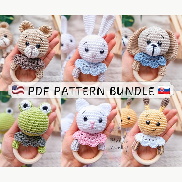 Gehaakte babyrammelaarpatroonbundel PDF | Amigurumi schattige dierenrammelaar en liefdevolle tutorial | DIY handgemaakt gender reveal cadeau voor babyshower