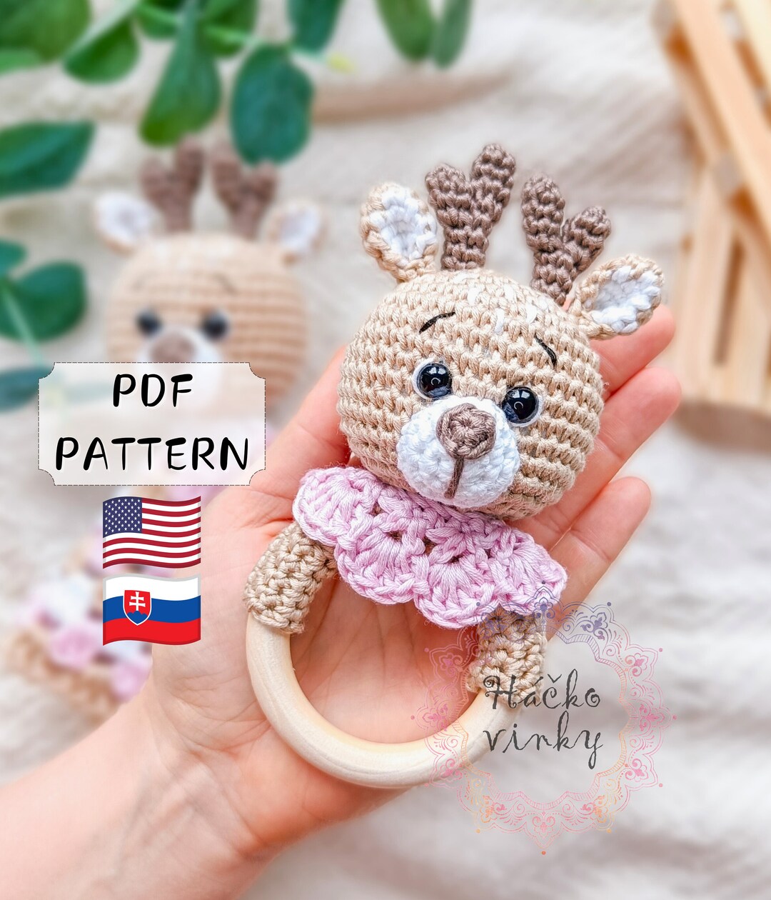 Crochet Deer Baby Rattle Pattern PDF | Amigurumi Cute Rattle and Lovey ...