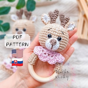 Häkelmuster für eine Babyrassel mit Hirschmuster als PDF | Amigurumi Süße Rassel und Lovey Tutorial | Montessori DIY handgemachtes Neugeborenengeschenk für Babyparty