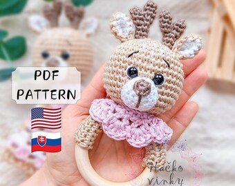 Crochet Deer Baby Rattle Pattern PDF | Amigurumi Cute Rattle and Lovey Tutorial | Montessori DIY handmade newborn gift for baby shower