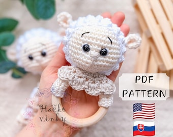 Crochet Sheep Baby Rattle Pattern PDF | Amigurumi Cute Farm Rattle and Lovey Tutorial | Montessori DIY handmade newborn gift for baby shower