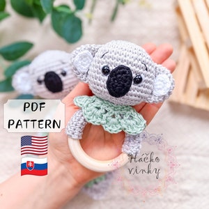Crochet Koala Baby Rattle Pattern PDF | Amigurumi Cute Rattle and Lovey Tutorial | Montessori DIY handmade newborn gift for baby shower