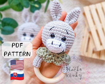 Crochet Donkey Baby Rattle Pattern PDF | Amigurumi Cute Rattle and Lovey Tutorial | Montessori DIY handmade newborn gift for baby shower