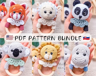 Crochet Baby Rattle Pattern Bundle PDF | Amigurumi Cute Animal Rattle and Lovey Tutorial | DIY handmade gender reveal gift for baby shower