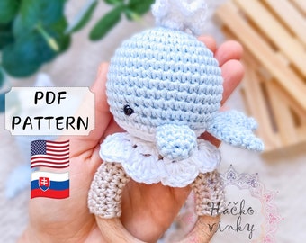 Crochet Whale Baby Rattle Pattern PDF | Amigurumi Cute Sea Rattle and Lovey Tutorial | Montessori DIY handmade newborn gift for baby shower