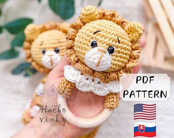 Patrón de sonajero de bebé león de ganchillo PDF / Amigurumi Cute Rattle and Lovey Tutorial / Montessori DIY regalo recién nacido hecho a mano para baby shower