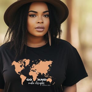 Go and Make Disciples Shirt | Matthew 28:19 | World Map with Heart Over Israel | Christian Missionary Tee | Gildan Softstyle Unisex