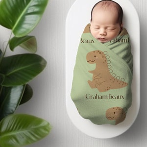 Personalized Dinosaur Baby Swaddle Blanket