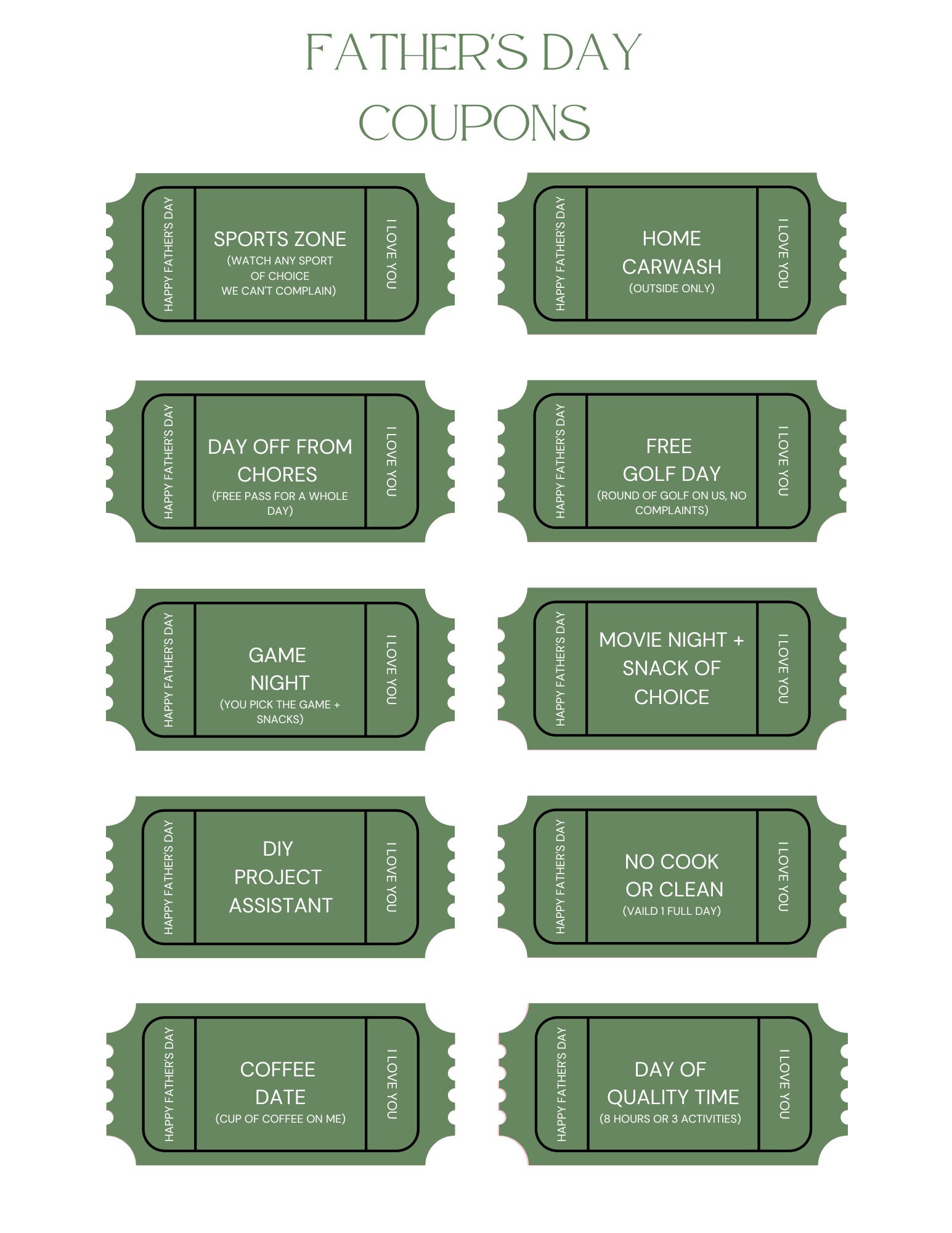 Personalized Father's Day Coupons - Meaningful Gift Idea for Dad - Etsy