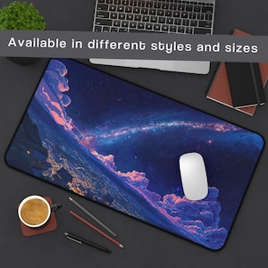 Alfombrilla de escritorio Anime City Space Cosmos, alfombrilla de ratón LED para juegos, accesorios para juegos, decoración de escritorio de oficina, estrellas y galaxias, protector de escritorio grande de regalo