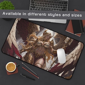 Tappetino da scrivania Epic Angel Fantasy / Accessori da ufficio per giochi Arcangelo, regali geek, decorazioni per la casa uniche, tappetino per mouse, spazio di lavoro creativo