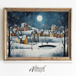 Christmas Town Art Print Christmas Winter City Wall Art Festive Holiday Small Town Decor Gift For Her Merry Christmas Winter