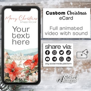 Aanpasbare geanimeerde kerstkaart Digitale kerst-e-card Gepersonaliseerde kerstkaart om op tekst te verzenden Geanimeerde wenskaart Vakantiekaart