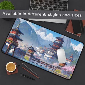 Alfombrilla de ratón para juegos de mesa con diseño de castillo japonés - Alfombrilla de juego TCG para jugadores, accesorio DND, regalo perfecto para gamers