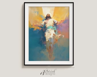 Art mural de Jésus-Christ, il est ressuscité, décoration d'intérieur, impression de tombeau de Jésus quittant le jardin, affiche d'art chrétien de Pâques