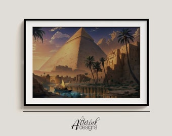 Egyptian Pyramids Digital Painting, Ancient Egypt Wall Art (Instant Download)