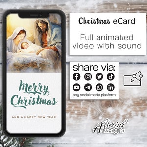 Carte virtuelle animée de Noël de la Nativité Carte de Noël numérique Carte de Noël à envoyer par texte Carte de voeux animée Carte virtuelle pour les Fêtes Vidéo + son