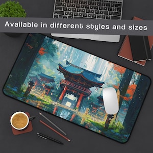 Alfombrilla de ratón para juegos de mesa con diseño de templo japonés - Alfombrilla de juego TCG para jugadores, accesorio DND, regalo perfecto para gamers