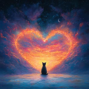 Carte coeur amour chat